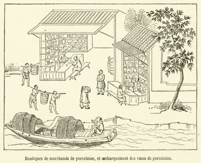 Tiendas de comerciantes de porcelana y embarque de jarrones de porcelana de French School