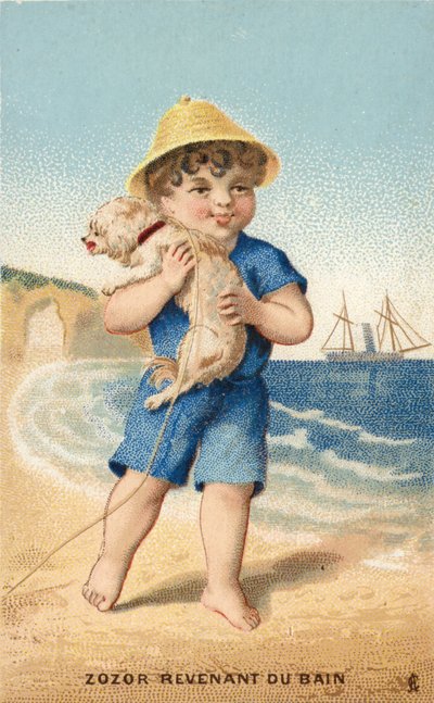 Niño con perro en la playa de French School
