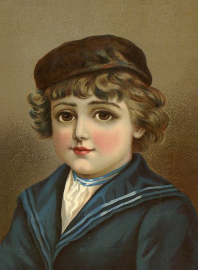 Niño, con grandes ojos marrones, en traje de marinero de French School