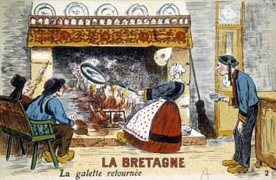 Bretaña: la galette vuelta a la chimenea (crepes) - postal, principios del siglo XX de French School