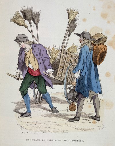 Comerciante de escobas y calderero - en "Los trajes de París a través de los siglos" de French School