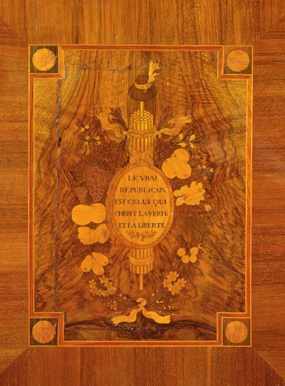 Aparador con diseño revolucionario, detalle de incrustación del emblema y lema republicano (marquetería) de French School