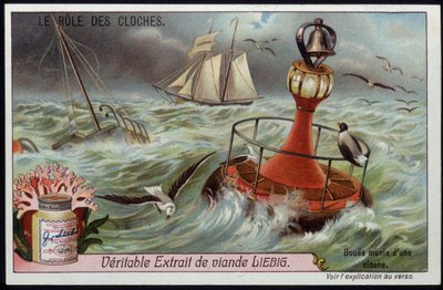 Boyarín con campana para advertir a los barcos - cromo de Liebig de French School