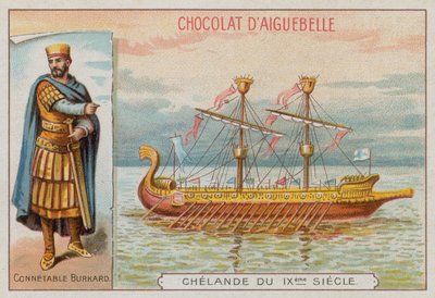 Burchard, comandante militar del reinado de Carlomagno, y un barco de guerra del siglo IX de French School