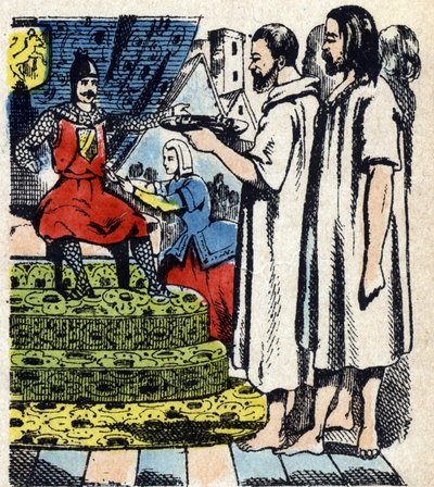 Burgueses de Calais frente a Eduardo III en 1346, Epinal Imagen del siglo XIX (grabado) de French School