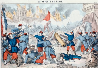 Incendio y destrucción del Ayuntamiento de París por los comuneros, mayo de 1871(grabado de Epinal) de French School