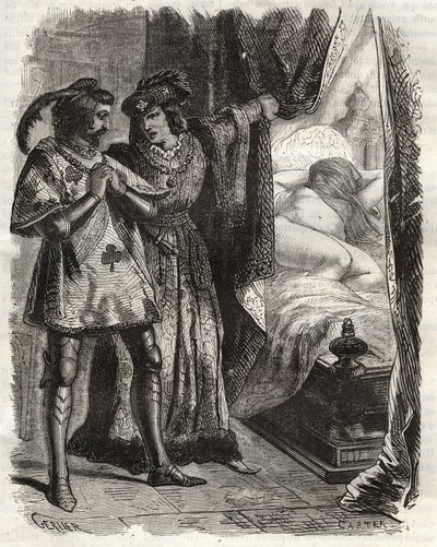 Al levantar una puerta, mostró al esposo a su propia esposa acostada desnuda. Luis I de Valois Duque de Orleans (1372-1407), hizo creer a Raoul d
