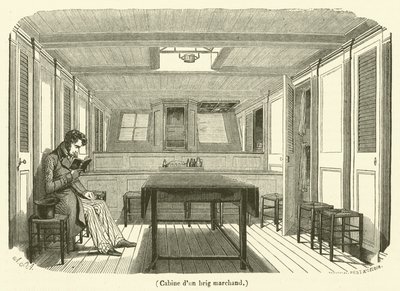 Cabina de un bergantín mercante (grabado) de French School