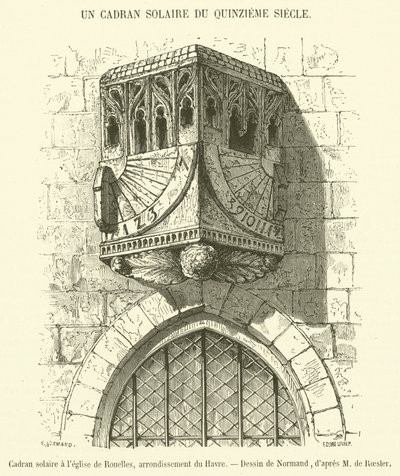 Reloj de sol en la iglesia de Rouelles, distrito de Le Havre de French School