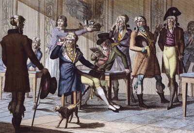 Café des Incroyables: "Mi palabra de honor, están bromeando", grabado anónimo de French School
