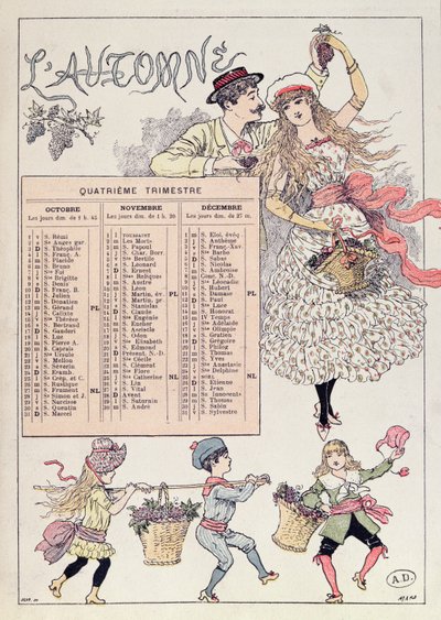 Calendario para el otoño de 1886, c.1885 de French School