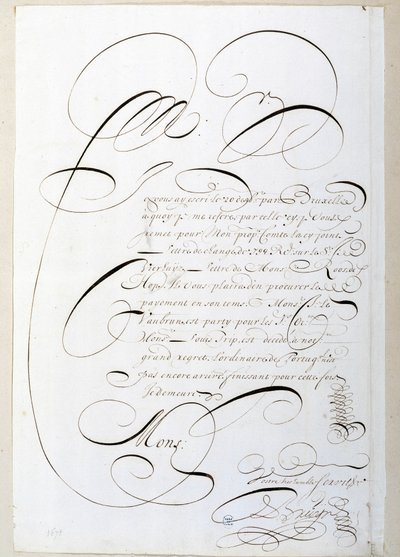 Caligrafía: Carta de cuentas caligrafiada alrededor de 1678 por François de Bruyn. Biblioteca Histórica de la Ciudad de París de French School