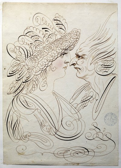Caligrafía: Retratos de perfil alrededor de 1780 por Bernard de París. de French School
