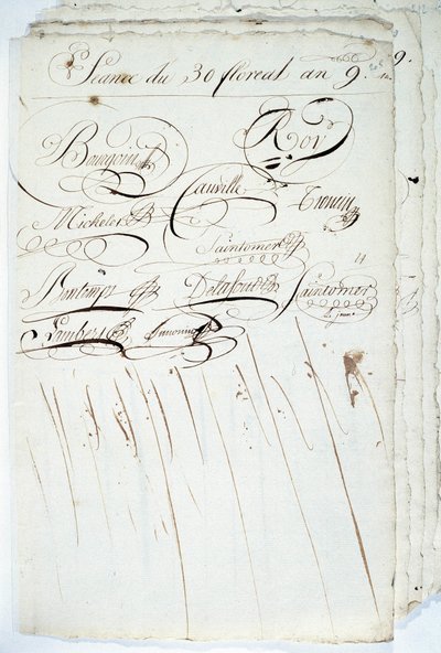 Caligrafía: hoja del registro de la Sociedad Académica de Escritura, 30 Floreal año IX de French School