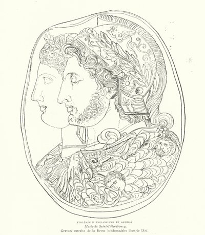 Camafeo del faraón egipcio Ptolomeo Filadelfo y su esposa Arsinoe, siglo III a.C. (grabado) de French School