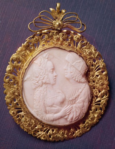 Camafeo con dos retratos (marfil y platería) de French School