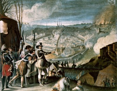 Campamento de tropas de Enrique IV, óleo sobre madera, principios del siglo XVII de French School