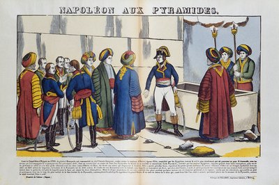 Campaña de Egipto (1798-1801): Bonaparte Napoleón en las Pirámides de Egipto en 1799. Imagen de Épinal de French School