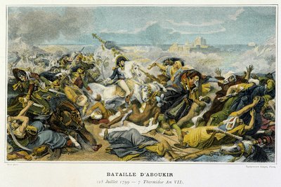 Campaña (Expedición) de Egipto (1798-1801): Joachim Murat (1767-1815) durante la Batalla de Aboukir el 25 de julio de 1799 durante la cual Bonaparte rechazó a los turcos al mar. de French School