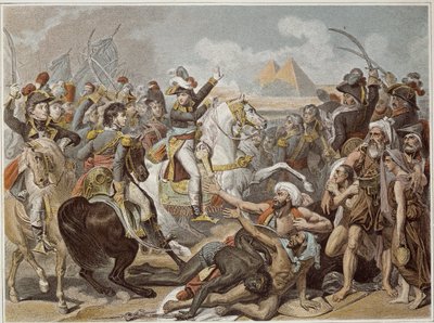 Campaña de Egipto (1798-1801): Napoleón en la Batalla de las Pirámides (21 de julio) de French School