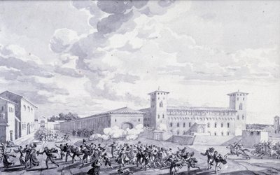 Campaña de Italia: vista de la revuelta de la ciudad de París contra la ocupación francesa en mayo de 1796. Dibujo anónimo. París, Museo del Louvre de French School
