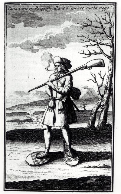 Canadiense con raquetas de nieve yendo a la guerra en la nieve, de Histoire de l