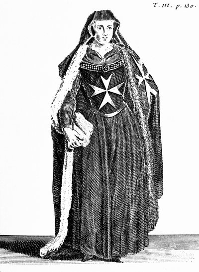Canonesa de la Orden de San Juan de Jerusalén durante el período rodio, ilustración de 