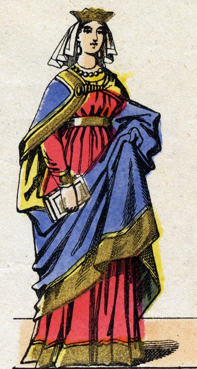 Dinastía capetiana: Retrato de Constanza de Arlés (986-1032), reina de Francia, esposa de Roberto II el Piadoso (972-1031). Imagen de Épinal de finales del siglo XIX. Colección privada. de French School