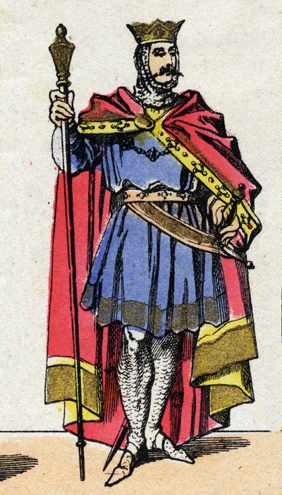 Dinastía capeta: Retrato de Hugo Capeto (940-996) Rey de los Francos de 987 a 996. Imagen de Epinal de finales del siglo XIX. Colección privada. de French School