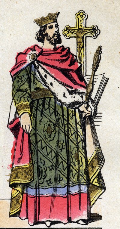 Dinastía Capeto: Retrato de Roberto II el Piadoso (972-1031), Rey de los Francos de 996 a 1031. Imágenes de Épinal finales del siglo XIX. Colección privada. de French School