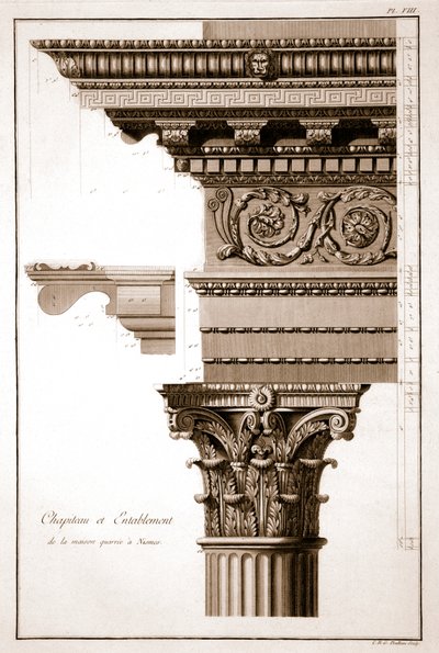 Capitel y entablamento, Maison Carrée, Nimes, Francia de French School