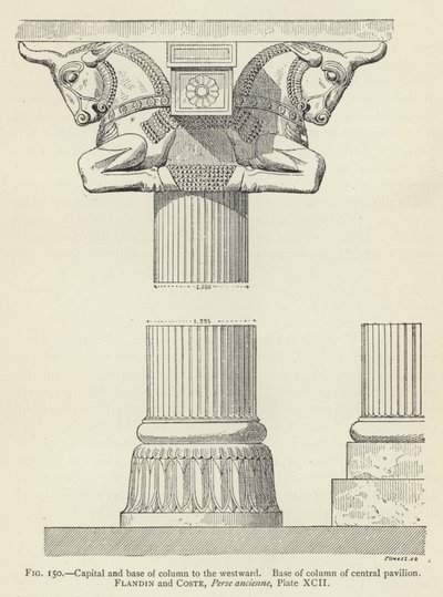 Capitel y base de columna hacia el oeste, Base de columna del pabellón central de French School