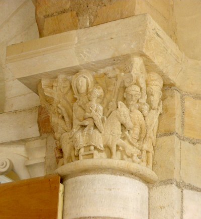 Capitel que representa la huida a Egipto de French School