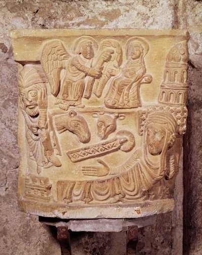 Capitel que muestra La Anunciación y la Natividad de French School