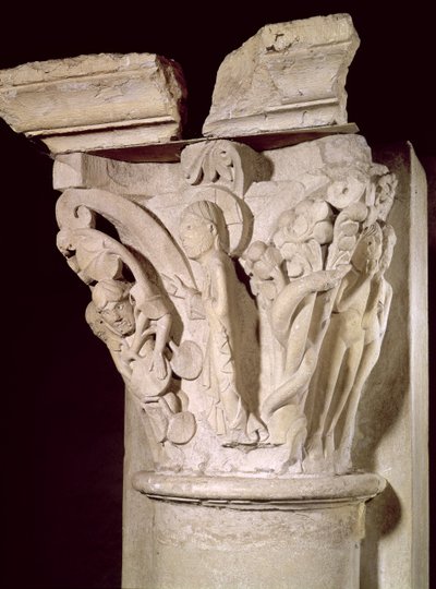 Capitel con un relieve que representa a Adán y Eva de French School