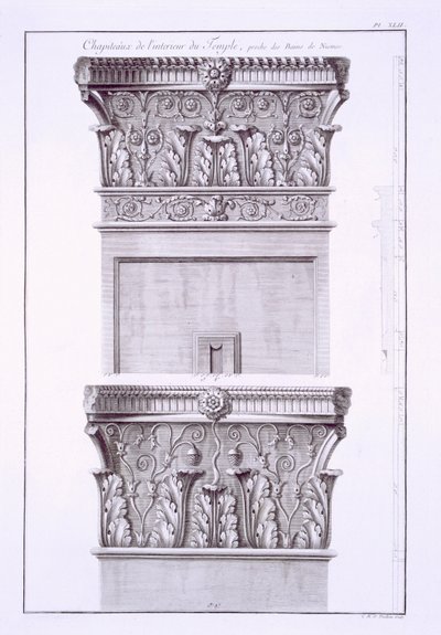 Capiteles del templo cerca de los Baños Romanos, Nimes de French School