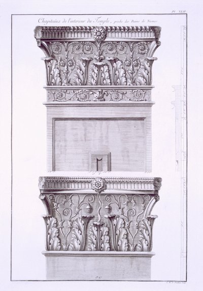 Capiteles del templo cerca de los Baños Romanos, Nimes, de Antiquites de la France: Vol I, Monuments de Nimes de French School
