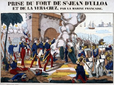 Captura del Fuerte de San Juan de Ulúa y La Vera Cruz en México en noviembre de 1838. Imagen de Epinal de French School