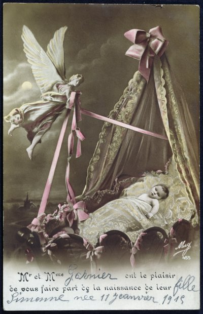 Tarjeta anunciando el nacimiento de un bebé, 11 de enero de 1915 de French School