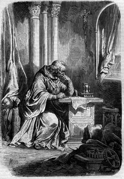 Cardenal amante de Papisa Juana (Papa de 855 a 858). Grabado en "Historia de los papas-reyes-reinas y emperadores a través de los siglos" por Maurice Lachatre de French School