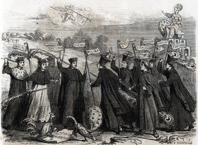 Caricatura sobre Unigenitus, una constitución apostólica en forma de bula papal promulgada por el Papa Clemente XI en 1713, que abrió la fase final de la controversia jansenista en Francia, 1713 de French School