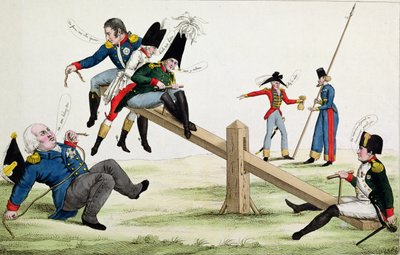 Caricatura que representa a Luis XVIII (1755-1824) Napoleón (1769-1821) y los Aliados en la época de los Cien Días en 1815 de French School