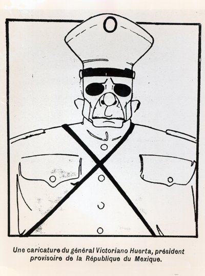 Caricatura del General Victoriano Huerta (1854-1916) Presidente Interino de la República de México, ilustración de Le Monde Illustré, publicada el 1 de marzo de 1913 de French School