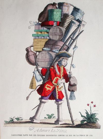 Caricatura de Henri Jacques Nompar de Caumont (1675-1726), 5º Duque de la Force, hecha por los 