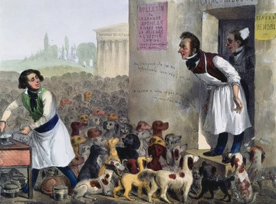 Caricatura de parisinos lidiando con perros rabiosos, c.1840 de French School