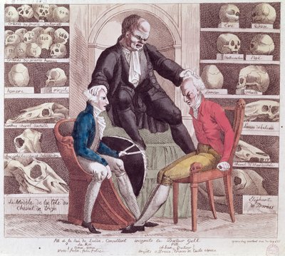 Caricatura de William Pitt el Joven y Gustavo IV Adolfo visitando a Franz Joseph Gall, 1806 de French School