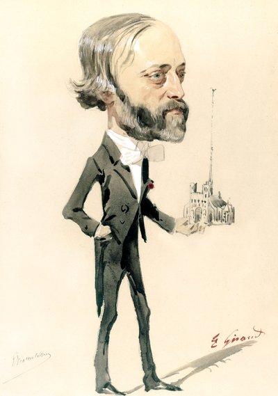 Caricatura del arquitecto Eugène Emmanuel Viollet-le-Duc (litografía en color) de French School