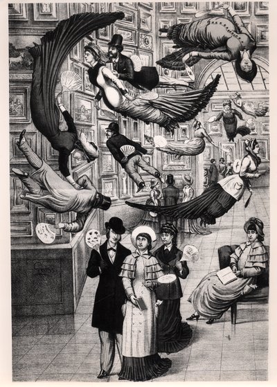 Caricatura de visitantes al Salón de París de 1880 de French School