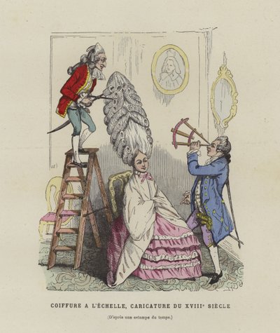 Caricatura sobre los peinados de las mujeres francesas del siglo XVIII de French School