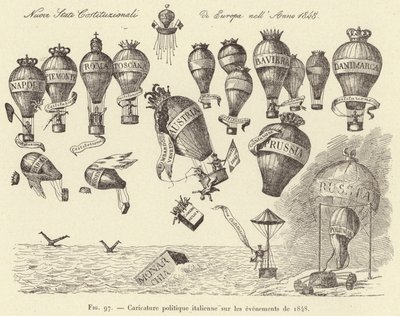 Caricatura política italiana sobre los eventos de 1848 de French School
